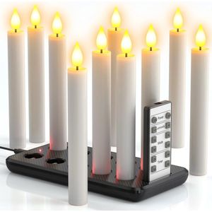 Oplaadbare LED Kaarsen met Afstandsbediening - 10 Stuks Elektrische Nep Kaarsen - Flameloze Tafelkaarsen - Knipperende LED Kaarsverlichting - Decoratieve Kaarsen voor Halloween, Kerst en Eettafel Decoratie