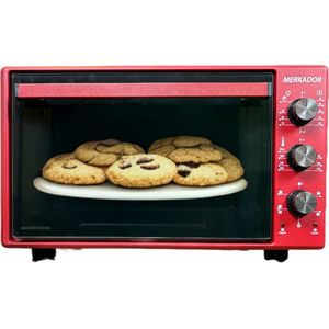 Merkador Vrijstaande Oven - 40 Liter - 1300 Watt - Hetelucht - Eenvoudig Te Reinigen Geëmailleerde Binnenruimte - Bordeaux Mini Oven