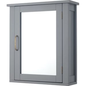 Teamson Home Badkamerkast - Mercer Houten Muurbevestiging Medicijnkastje Met Deur, Spiegel en Plank - Grij - 45.7 x 15.2 x 52.9 (cm)