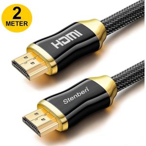 Stenberi HDMI Kabel Gold Plated 2.0 - Fast Speed 2 Meter Cable - 18GBPS - HDMI naar HDMI - 4K - Full HD 1080p - Male to Male - Laptop - DVD-  TV - PC - Tablet - Ethernet - Audio Return - Beeldscherm - Zwart - Sterk Nylon Snoer