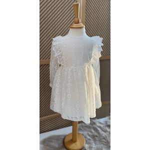 jurk met borduursel en lange mouwen-bruiloft-foto-verjaardag-doopsel-geborduurde bloemen-crème-witte kleur-katoen- 1 tem 2 jaar