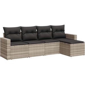 vidaXL - 5-delige - Loungeset - met - kussens - poly - rattan - lichtgrijs