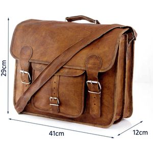 Laptoptas 16 inch “Granada” – Cognac Bruin Echt Leer Businesstas - Unisex Vintage Look Boekentas - Handgemaakt