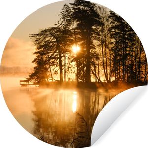 Behangcirkel - Zonsondergang - Water - Herfst - Avond - Natuur - Zelfklevend behang - Behangsticker - Ronde schilderijen - Muurdecoratie cirkel - Wanddecoratie rond - 120x120 cm - Woonkamer decoratie - Rond behang