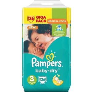 Pampers Baby Dry Luiers - Maat 3 -  6 tot 10kg -136 Stuks