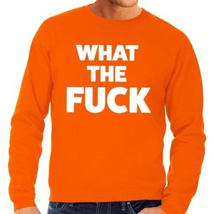 What the Fuck tekst sweater oranje heren - heren trui What the Fuck - oranje kleding L