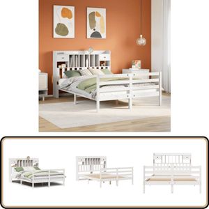 vidaXL Bed met boekenkast zonder matras grenenhout wit 140x190 cm