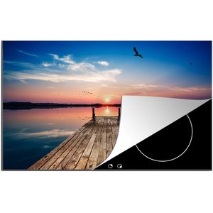 KitchenYeah® Inductie beschermer 81x52 cm - Steiger - Water - Zonsondergang - Roze - Horizon - Kookplaataccessoires - Afdekplaat voor kookplaat - Inductiebeschermer - Inductiemat - Inductieplaat mat
