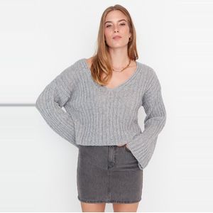 Trendyol Steenwol Wide Fit Crop Basic Gebreide Trui Twoaw23Kz01844