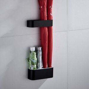 Paraplustandaard, wandparaplustandaard, wateropvangbak, wandparaplustandaard voor hal, thuis en op kantoor (mat zwart)