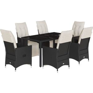 vidaXL 7-delige Tuinset met kussens poly rattan zwart - Tuinset - Tuinsets - Loungeset - Tuintafel