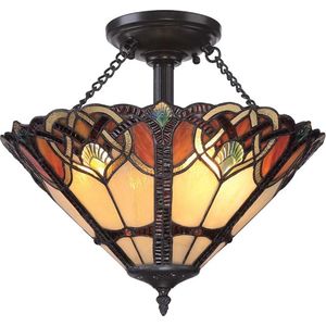 Quoizel Tifanny LED Plafondlamp Cambridge | 2X E27 Max 60W | Dimbaar | Vintage Bronze