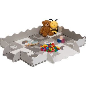 Relaxdays speelmat puzzel - puzzelmat met rand - baby - kinderen - foam - kruipmat - grijs-wit
