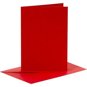 Creotime Set Van 6 Blanco Kaarten En Enveloppen 10,5x15 Cm Rood