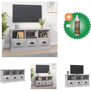 vidaXL Tv-meubel 100x35x50 cm bewerkt hout grijs sonoma eikenkleurig - Kast - Inclusief Houtreiniger en verfrisser