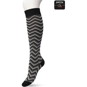 Bonnie Doon Dames Glitter Kniekousen Zwart/Zilver maat 36/42 - Feestelijke Knie Kousen - Strepen - Party Knie Sokken - Uitstekend draagcomfort - Glittering Zig Zag Knee High - Kniesokken - Lurex - Zakt niet af - Black/Silver - LL201501.141