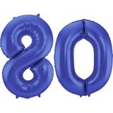 Folat Folie ballonnen - 80 jaar cijfer - blauw - 86 cm - leeftijd feestartikelen