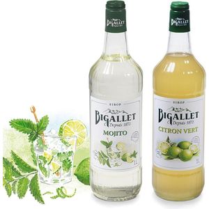 Bigallet sodamaker limonadesiroop voordeelpakket Mojito (alcoholvrij) & Limoen - 2 x 100 cl
