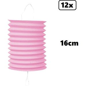 12x Lampion roze 16cm - festival thema feest verjaardag party papier BBQ strand licht fun huwelijk beach