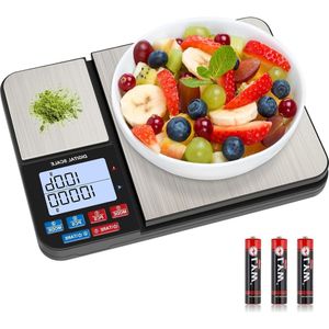 Digitale Keukenweegschaal - Keukenweegschaal 10kg/1g & 500g/0.01g Dual Function - 7 Eenheden Tarra PCS Auto-Off - Juwelen Bakken Koken - Batterijen Inbegrepen