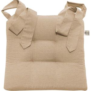 Stoelkussen in linnen-look met bandjes, voor rotan stoelen, extra dik en comfortabel, beige, 42 cm x 46 cm x 7 cm
