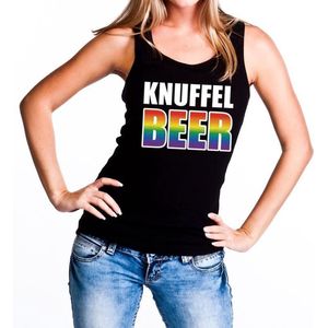 Knuffel beer gaypride tanktop -  zwart regenboog singlet voor dames - gaypride L