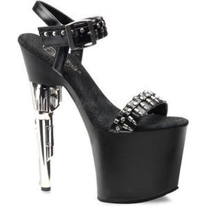 Pleaser - BONDGIRL-712 Sandaal met enkelband, Paaldans schoenen - Paaldans schoenen - 36 Shoes - Zwart/Zilverkleurig