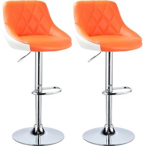 Barkrukken Gustavo - Met rugleuning - Kunstleer - Set van 2 - Keuken - Barstoelen ergonomisch - Oranje - Verstelbaar in hoogte - Zithoogte 60-82cm