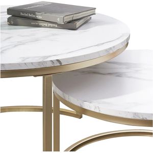 Wise® Ronde Marmer Salon Tafel - Wit Goud - 80 Cm - 60 Cm - Combinatie - Woonkamer.