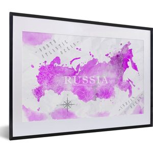 Fotolijst incl. Poster - Wereldkaart - Roze - Rusland - 60x40 cm - Posterlijst