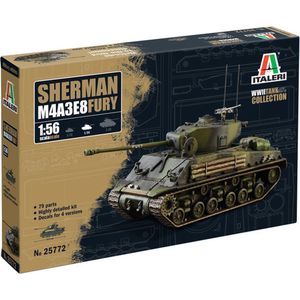 1:56 Italeri 25772 M4A3E8 Sherman Fury Tank WWII Plastic Modelbouwpakket