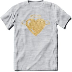 Valentijn Goud Hart T-Shirt | Grappig Valentijnsdag Cadeautje voor Hem en Haar | Dames - Heren - Unisex | Kleding Cadeau | - Licht Grijs - Gemaleerd - S