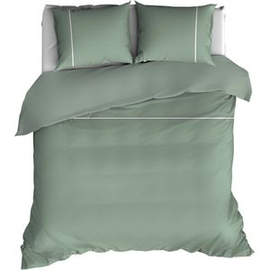 Premium flanel dekbedovertrek stripe mineraal groen/wit - 240x200/220 (lits-jumeaux) - zeer zacht en heerlijk warm - uniek dessin - donsachtig laagje - excellente kwaliteit