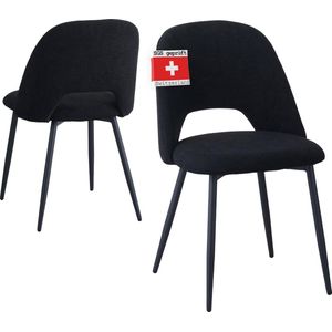 Albatros eetkamerstoelen met koordhoes, set van 2 Silvi, zwart - Stijlvol vintage design, koordhoes, SGS gekeurde gestoffeerde stoel - Moderne keukenstoel, eetkamerstoel of eettafelstoel