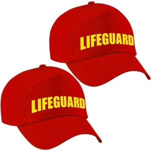 3x stuks lifeguard / strandwacht verkleed pet voor dames en heren - rood / geel - reddingsbrigade baseball cap - carnaval / kostuum
