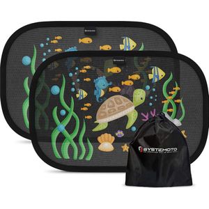 Zonwering voor baby's met UV-bescherming (set van 2) - zonwering voor autoruiten van kinderen met schattige diermotieven, Sea Life