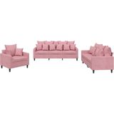 vidaXL - 3-delige - Loungeset - met - kussens - fluweel - roze