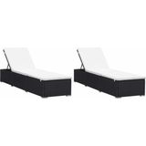 vidaXL - Ligbedden - met - kussens - 2 - st - poly - rattan - zwart