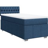 vidaXL - Boxspring - met - matras - stof - blauw - 90x200 - cm