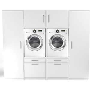 Wasophoogte® Wasmachine Kast Quattro Laag - Wasmachine Verhoger - Wasmachine ombouw / -opbouwmeubel - Multiplex - 700(D)*2552(B)*2110(H) mm - Wit