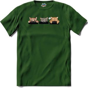 Cautious , Curious and Relax Cats | Katten - Kat - Cats - T-Shirt - Unisex - Bottle Groen - Maat XXL