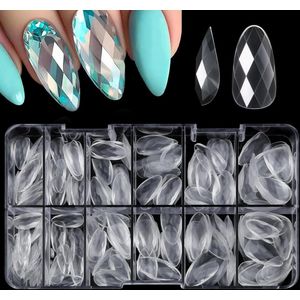 Diamond Shape Nail Extension Tips Almond Shape Diamond Design Almond Fake Nails - 140 Pieces for DIY