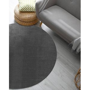 Karpet24 Loft modern pluizig laagpolig tapijt Ø 120 cm rond antislip onderkant, wasbaar tot 30 graden, heerlijk zacht, bontlook, antraciet