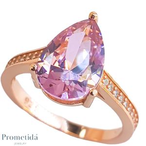 PROMETIDA/ Vrienschapsring / Verlovingsring / Roze ringen / Roze peer / Roze goud kleur / Roze steen / Minimalistisch / Belofte Ring / maat 58 / 9 / zie filmpje