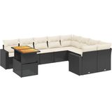 vidaXL - 10-delige - Loungeset - met - kussens - poly - rattan - zwart