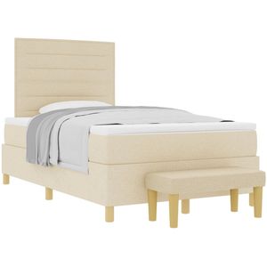 vidaXL - Boxspringbed - met - Matras - & - Bank - Crème - 120x200 - cm - Stof