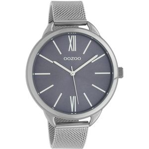 OOZOO Timepieces - Zilverkleurige horloge met zilverkleurige metalen mesh armband - C10137