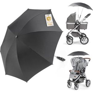 Universele parasol, zonwering voor kinderwagens en buggy, uv-bescherming 50+/73 cm diameter, buigzame parasol met universele houder voor ronde en ovale buizen, zwart