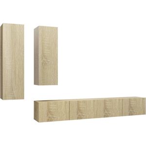 vidaXL - 4-delige - Tv-meubelset - bewerkt - hout - sonoma - eikenkleurig