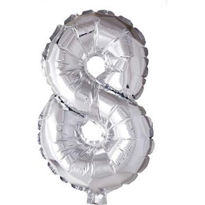 Folie ballon cijfer 8 zilver | 41cm